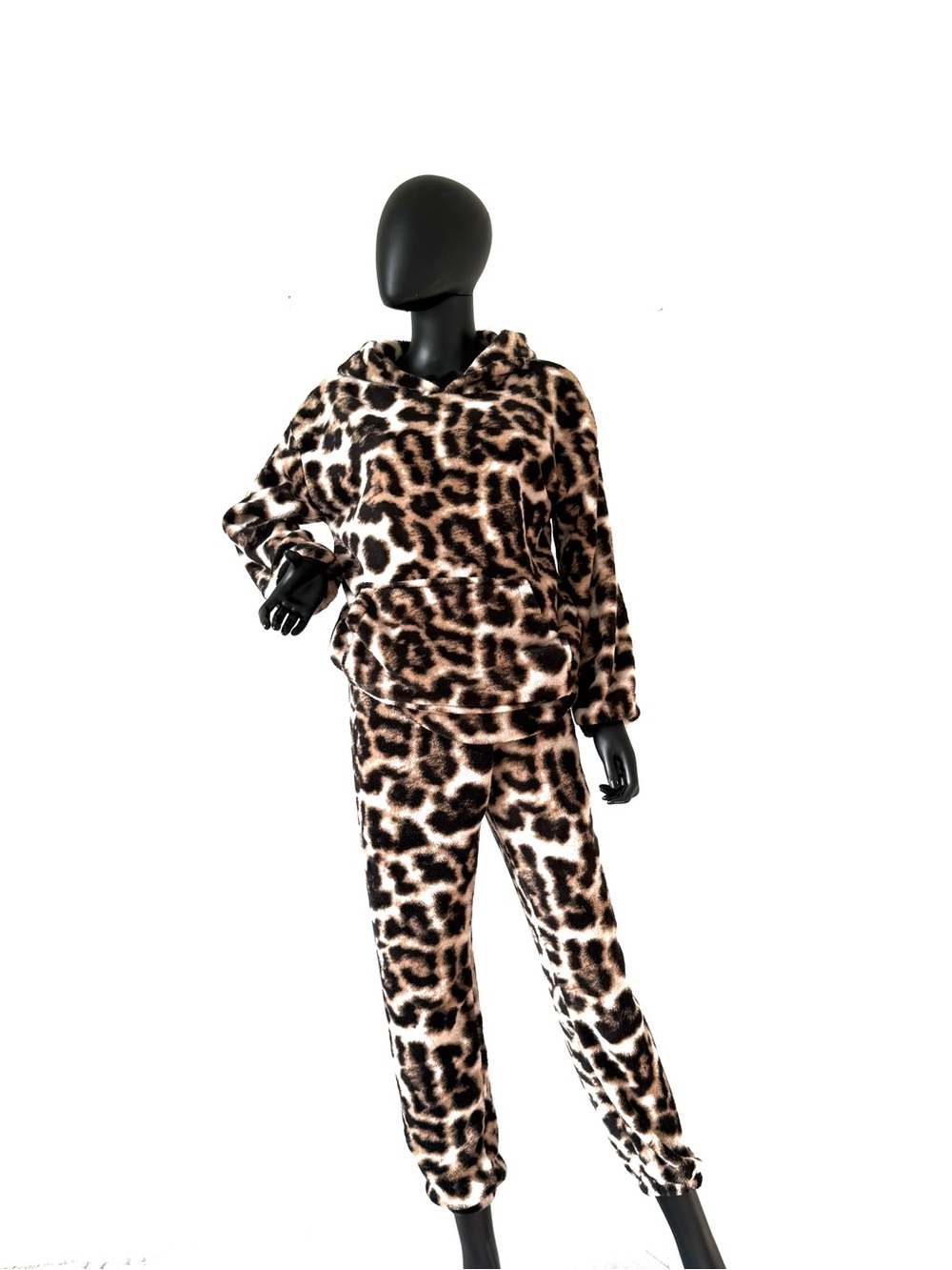 Microfiber Leopard Pajama Set Hoodie Joggers Loungewear Sleepwear Animal Primt
